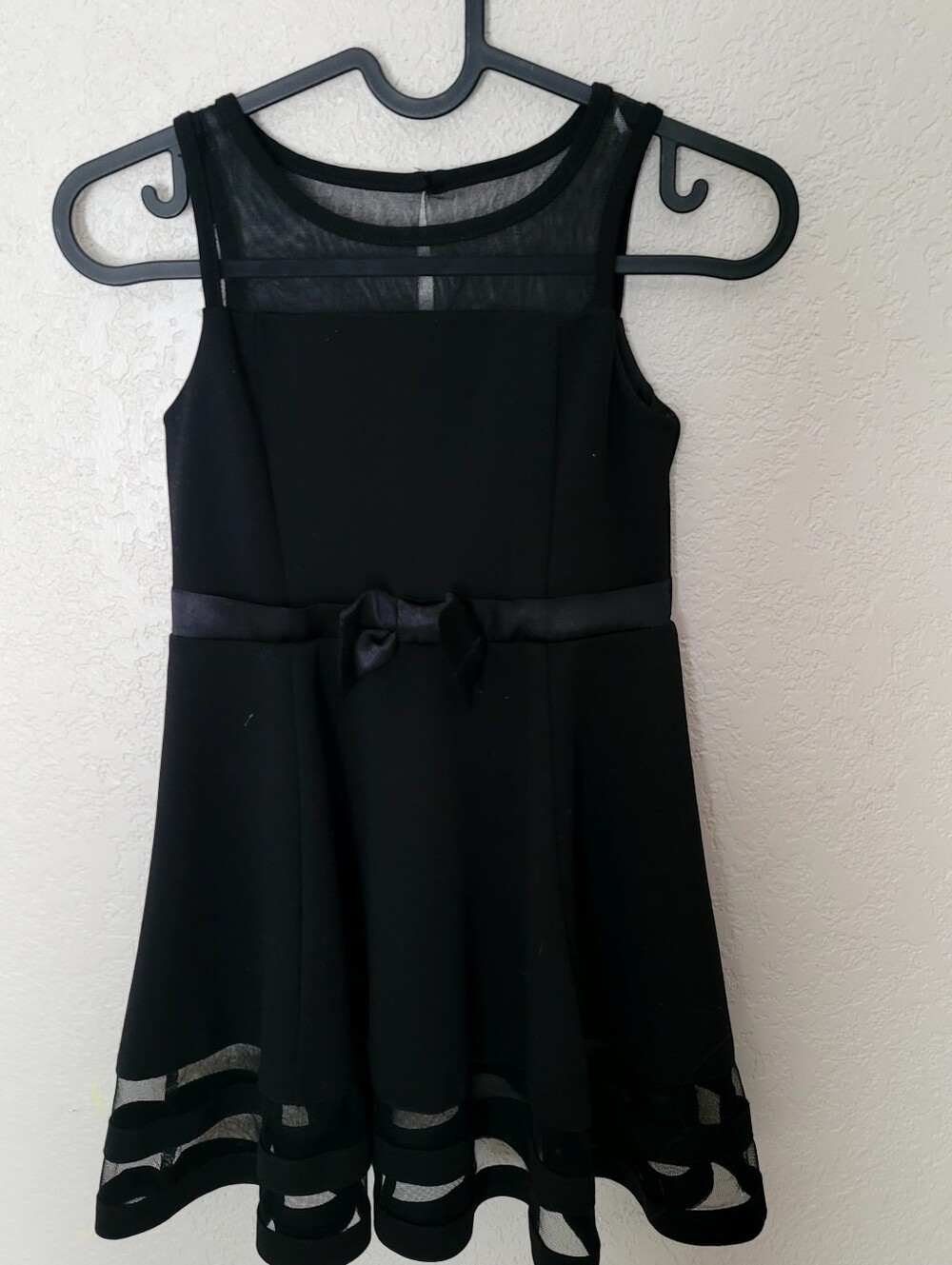 Calvin KLein Classic Black Mesh Yoke Girls Formal Dress with Satin Bow